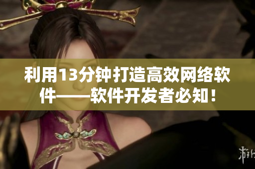 利用13分钟打造高效网络软件——软件开发者必知！